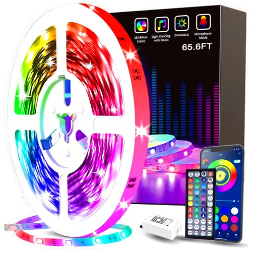 Tenmiro 65.6ft Led Strip Lights Smart Led Light Strips Music Sync Color Changing LED Lights App Control Led Lights for Bedroom Party Home Decoration