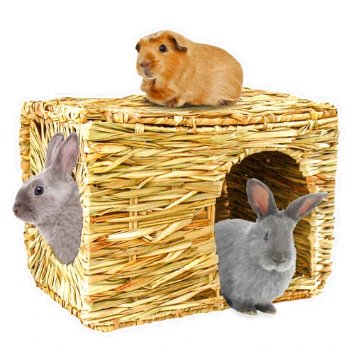 HERCOCCI Extra Large Grass House for Rabbit, Foldable & Comfortable - Small Animal Hut Play Hideaway Bed Hay Mat Chew Toy for Bunny Guinea Pig Hamster Chinchilla (1 Pack)