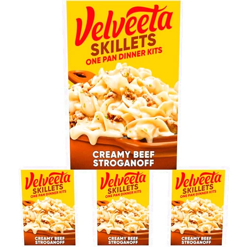 Velveeta Skillets Creamy Beef Stroganoff One Pan Dinner Kit with Cheese Sauce (Pasta & Seasonings, 11.6 oz Box) (Pack of 4)