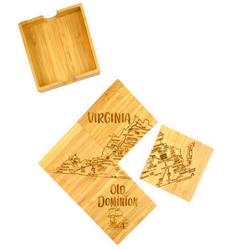 Totally Bamboo Virginia State Puzzle 4 Piece Bamboo Coaster Set with Case