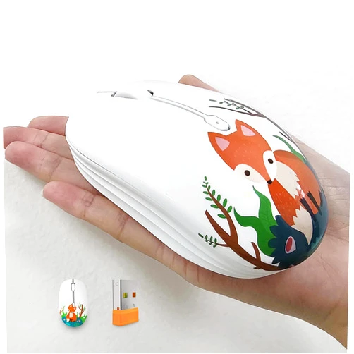 FMOUSE Cute Wireless Mouse, Bluetooth Mouse Dual Mode with 2.4GHz USB Receiver for Laptop, iPad, MacBook, AA Battery Silent Cartoon Fox Cordless Mice for Kids and Students (Fox)