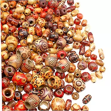 Fun-Weevz 500 PCS Wooden Beads for Jewelry Making Adults, Painted Assorted African Beads, Macrame Supplies Beads, Craft Jewelry Wood Beads for Bracelets & Necklace, Large & Small Round Barrel Tubular