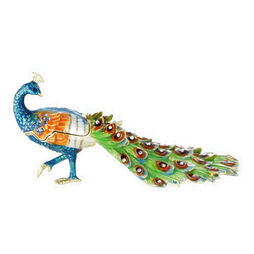 Azurt LCX Hand Painted Peacock Trinket Box, Hinged Enameled Jewelry Box, Unique Mini Ring Earrings Jewelry Organizer, Vintage Bejeweled Storage, Figurine Collectible Keepsake Home Decor (Peacock)