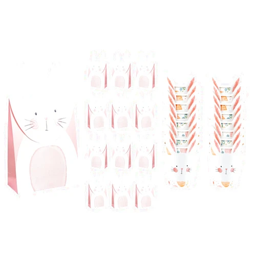 Cheerland Pink Bunny Bags and Easter Paper Cup with Bunny Sleeves for Rabbit Theme Party Supplies and Decorations
