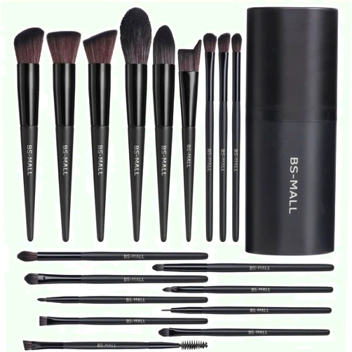 BS-MALL Makeup Brush Set 18 Pcs Premium Synthetic Foundation Powder Concealers Eye shadows Blush Makeup Brushes with black case (C-Black）