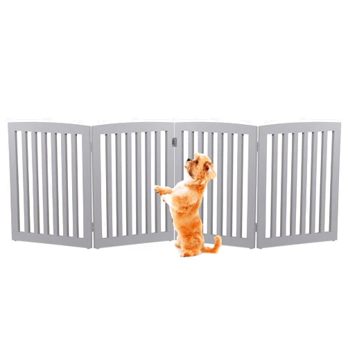 Epetlover Extra Wide Dog Gate 82 x 24 Inch Freestanding Indoor Pet Door for House Doorways Stairs Halls, Foldable Wood Safety Fence 4 Panels, Grey