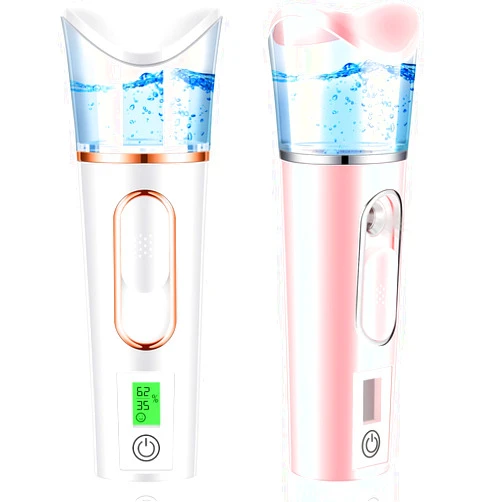 Riakrum 2 Pieces Handy Nano Mist Sprayer with Skin Analyzer Moisture Tester Portable Nano Facial Mister Face Steamer Atomization Mini Eyelash Extensions USB Rechargeable Moisturizing & Hydration for Skin Care