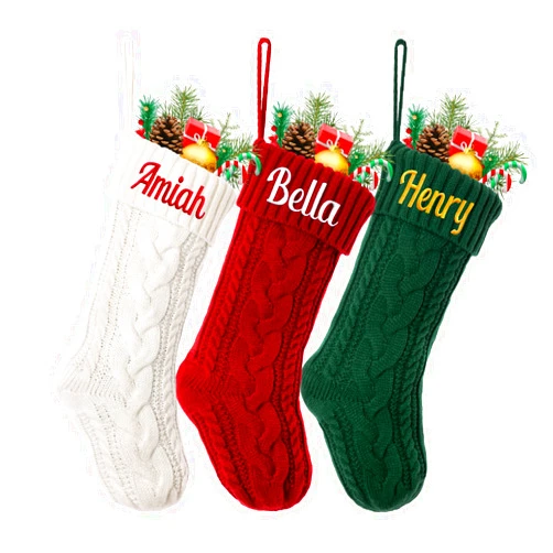 ZGCYSMHT Personalized Christmas Stockings with Names Custom Family Christmas Stockings 18 inch Large Knit Xmas Stocking for Kids Traditional Christmas Stockings for Holiday Party Decoration(3 Pack)
