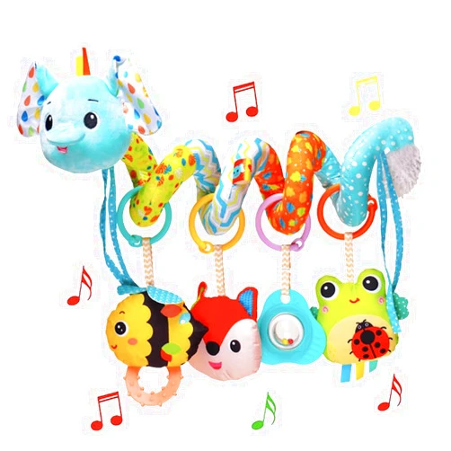 ORZIZRO Stroller Toys, Car Seat Toys for Babies Infants 0-6 Months, Activity Spiral Plush Toys Hanging Toys Gift for Baby Boys and Girls 0 3 6 12 Months Newborn Sensory Toys with Rattles Squeaker Music -Blue