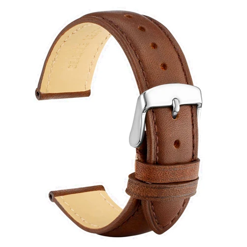 WOCCI 14mm Vintage Leather Watch Band for Men and Women, Silver Buckle (Dark Brown)