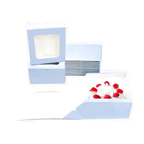FEXTA 10 Inches Sky Blue Auto-Popup Cake Boxes with Window - (20 Pack) 10