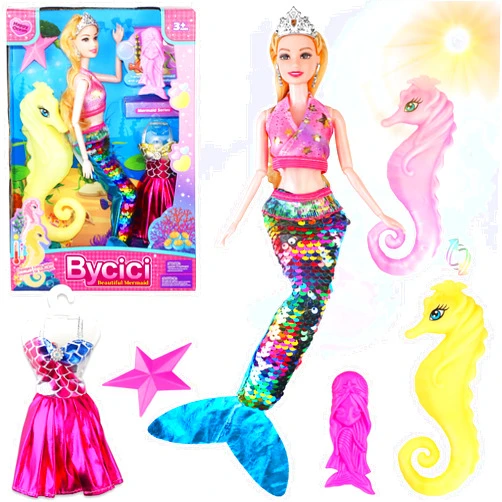 BYCICI Princess Doll with Color Changing Seahorse Play Gift Set | Mermaid Toys with Accessories and Doll Clothes for Girls Age 4-6