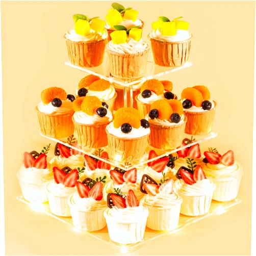 HENABLE 3 Tier Cupcake Stand Cupcake Holder, Acrylic Cupcake Tower with LED Yellow Light for 24 Cupcakes, Dessert Table Display Set for Birthday, Bar, Decor Weddings, Parties Events