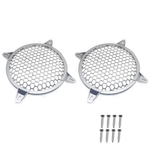 OZXNO 2 Pcs 6 Inch Speaker Grills Subwoofer Grill Waffle Grill Guard Protector Covers with Mounting Screws ABS Mesh Round Subwoofer Speaker Cover (Silver)