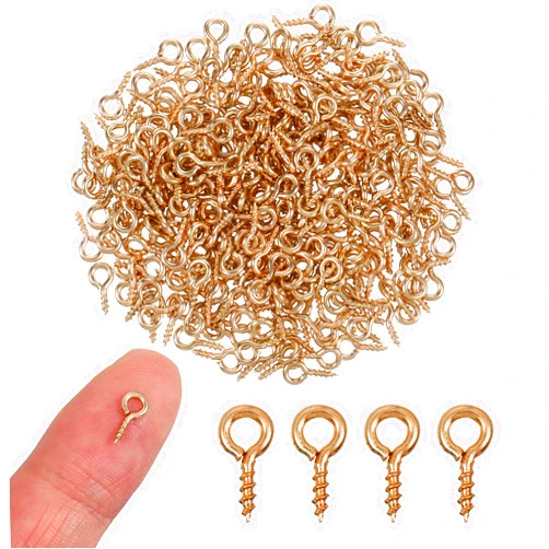 AHQiZFX 300PCS Screw Eye Pins for Jewelry Making, 8mm x 4mm Small Eye Hooks, Mini Screw Eye Pin Peg for Arts & Crafts Projects, Eye Hooks Screw is Suitable for Jewelry Making, Pendant Beads, DIY Making (Gold)