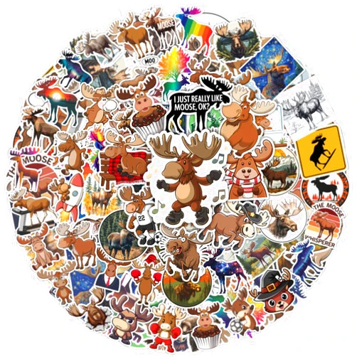 Minhluky 64pcs The Moose Stickers - Moose Sticker Waterproof Decals for Water Bottles Laptop Luggage Computer Scrapbooking Teens Adults Girls Kids Funny Party Birthday Decorations