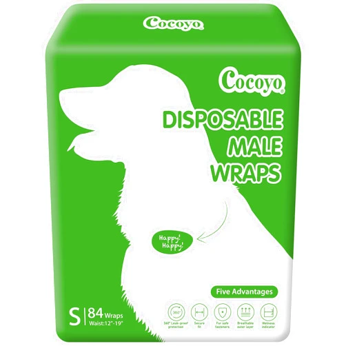COCOYO Disposable Male Dog Wraps, Small Size, 84 Count, Super Absorbent, Breathable, Wetness Indicator