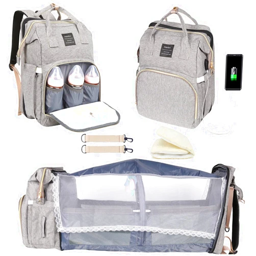 Fwkekye Baby Diaper Bag Backpack with Changing Station, Baby Registry Search Shower Gifts, Baby Bags for Boy Girl, New Mom Gifts for Women, Large Capacity, USB Port,Gray