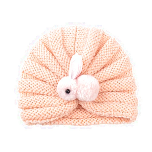 Qiansail Newborn Baby Knitted Wool Rabbit Turban Hat Bowknot Head Wrap Infant Toddler Kids Girl Cap Hair Accessories
