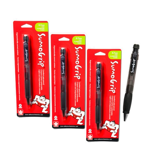 SAKURA SumoGrip Pencil with Comfort Grip - 0.7 mm Ergonomic Mechanical Pencil - Clear Gray - 3 Pack