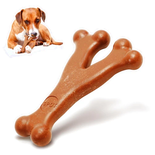 SPOT Bam-Bones Wishbone - Made with Strong Bamboo Fiber, Durable Long Lasting Dog Chew for Light to Moderate Chewers, Great Toy for Adult Dogs & Teething Puppies Under 50lbs, 7in, Bacon Flavor