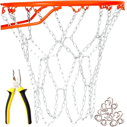 BETTERLINE Basketball Net Heavy Duty Metal Chain Replacement with 12 S-Hooks and Set of Pliers to Tighten Hooks | Rustproof Galvanized Iron 21-Inch (53 cm) Net (2.5)