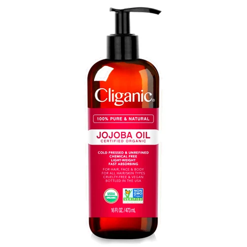 Cliganic USDA Organic Jojoba Oil 16oz with Pump, 100% Pure | Bulk, Moisturizing Oil for Face, Hair, Skin & Nails | Natural Cold Pressed Hexane Free