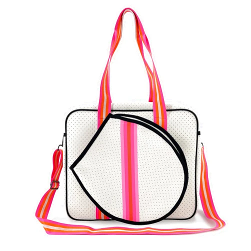 Gespann Tennis Tote Bag for ONE Tennis Racket Tennis Racket Shoulder Bag for Women Tennis Racket Case for Girls (White Pink)