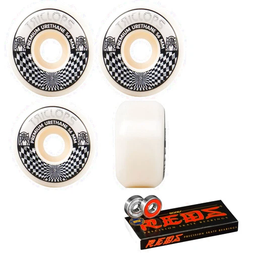 Triclops Skateboard Wheels Vertigo 56mm 99A White with Bones Reds Bearings