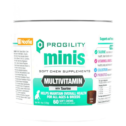 Nootie Progility Mini Multvitamin for Small Dogs, Multivitamin Supplement for Dogs with Taurine, 60 Soft Chews per Container