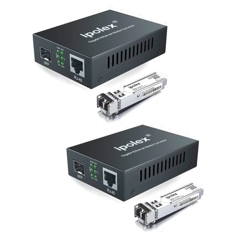 ipolex Gigabit Multi-Mode LC Fiber to Ethernet Media Converter with 2*SFP Modules, 1.25G Fiber Optic to Ethernet Converter, 1000Base-SX to 10/100/1000Base-TX, 850nm, MMF, up to 550-m/1804 ft, 2 Pack