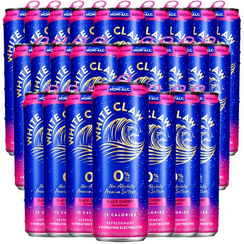 ChromaCast White Claw 24 Pack 0% Alcohol Black Cherry Cranberry Non-Alcoholic Premium Non-Hard Seltzer | 15 Calories, Gluten Free, Hydrating Electrolytes