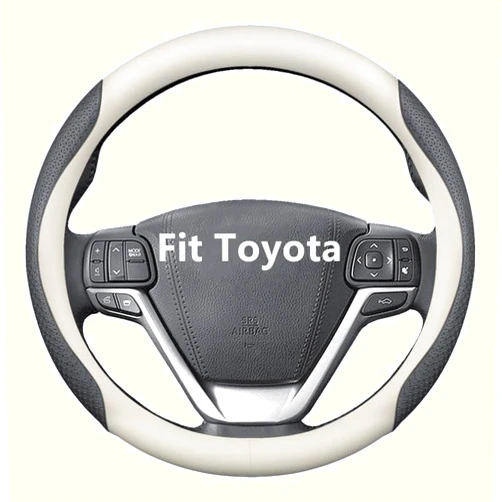 HAOTULE Nappa Leather Slim Stylish Steering Wheel Cover,for Toyota Steering Wheel Cover Interior Conversion (White)