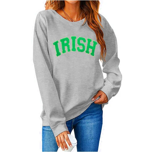 TAOHONG Women St. Patrick's Day Sweatshirts Shamrock Shirt Clover Printed Long Sleeve Irish Gift Casual Loose Fit Tops