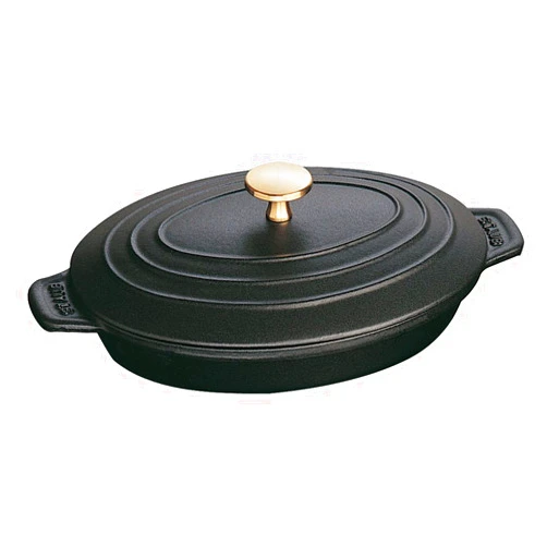 Staub Cast Iron 9-inch x 6.6-inch Oval Covered Baking Dish - Matte Black, Made in France