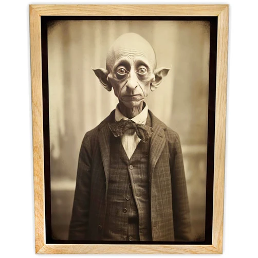 Lone Star Art Vintage Dobby the House-elf Portrait Wearing a Suit Seeming Like Butler Poster - Framed 11x14 Print - Is It Real- Weird, Bizarre, Strange, Oddities, Unusual, Freaky, Great Gift for Book and Movie Fans