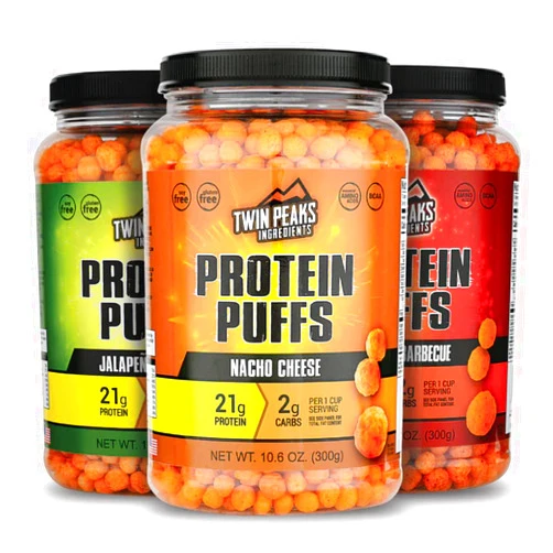 TWIN PEAKS INGREDIENTS Twin Peaks Low Carb, Keto Friendly Protein Puffs, (Mesquite Barbecue + Nacho Cheese + Jalapeno Cheddar)