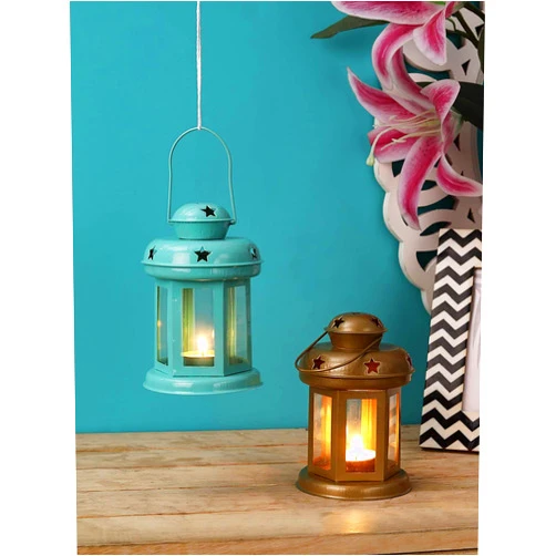 Lasmo Garden Decor Hanging Lantern Candle Holder for Birthday, Diwali Decoration, Scented - Fragrance Candles with Glass Decorative Set of 2