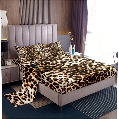 Castle Fairy Leopard Print Bed Sheet Set Queen Size,African Cheetah Skin Print Fitted Sheet 4Pcs,Leopard Fur Pattern Fitted Sheets Luxury Wildlife Animal Theme Bedding Set with 1 Flat Sheet 2 Pillowcase,Brown