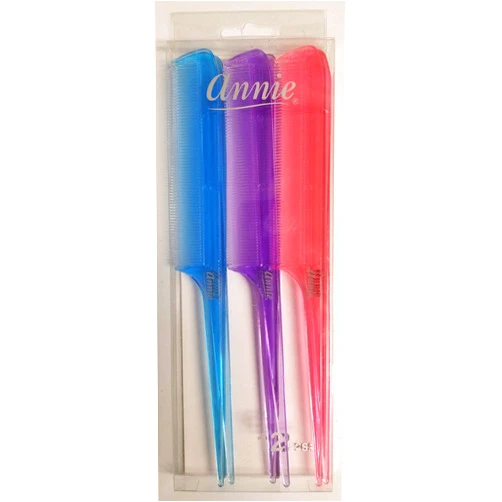 Annie Rat Tail Comb Set/Assorted Colors/Clear - 12pcs