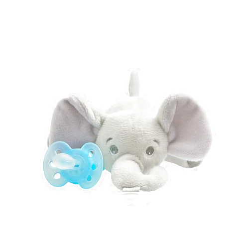 AVENT Philips AVENT Ultra Soft Snuggle Pacifier Holder with Detachable Pacifier, 0-6m, Elephant, SCF348/03