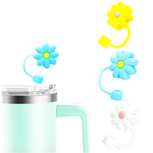 Acoinel 3 PCS Silicoce Straw Covers Cap Compatible with Stanley Cups 30&40 0z 10mm Cute Flower Toppers for Tumblers