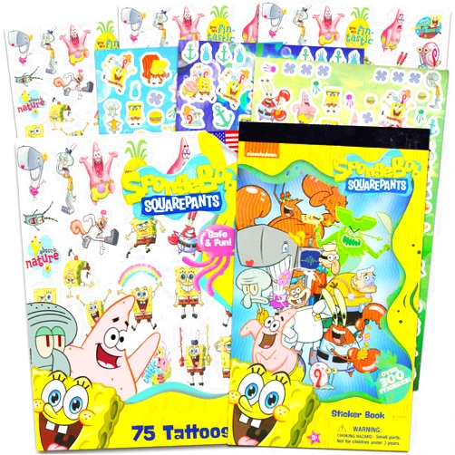 Nick Shop Spongebob Squarepants Party Favors Set - Spongebob Squarepants Sticker Bundle with 200+ Spongebob Stickers and 75 Spongebob Tattoos for Kids