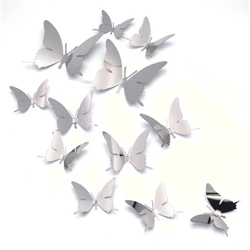 VGOODALL 50pcs Butterfly Wall Decor DIY Mirror 3D Butterfly Removable Mural Stickers Butterfly Wall Stickers Decal for Home Kids Bedroom Bathroom Living Room Decor(Sliver)