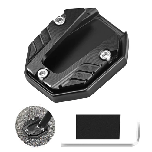 ComeWay Motorcycle Kickstand Pad, Motorcycle Side Stand Plate Extension Pad, Aluminum Alloy Motorcycle Kick Stand Shoes, Anti-Corrosion-Rust Foot Side Stand Extension Motorcycle Accessories (Black)