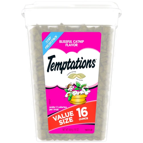 TEMPTATIONS Classic Crunchy and Soft Cat Treats Blissful Catnip Flavor, 16 Ounce (Pack of 1)