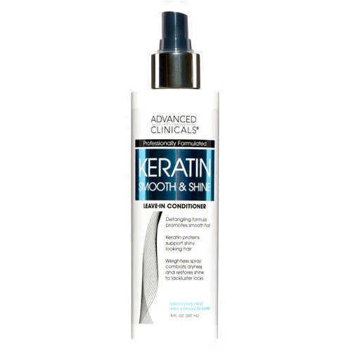 Advanced Clinicals Keratin Detangler Spray. Detangling Hair Spray for Strong, Shiny Hair. Lightweight, Leave-in Conditioner with Amino Acids, Vitamin B5, Olive Oil Softens and Nourishes Hair, 8 Fl Oz