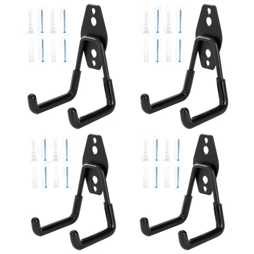 KAROSOM 4 Pack Garage Hooks, Garage Tool Organizer Wall Mount, Heavy Duty for Utility Organizer, Steel Utility Garage Hooks for Ladders, Garden Tools, Bike