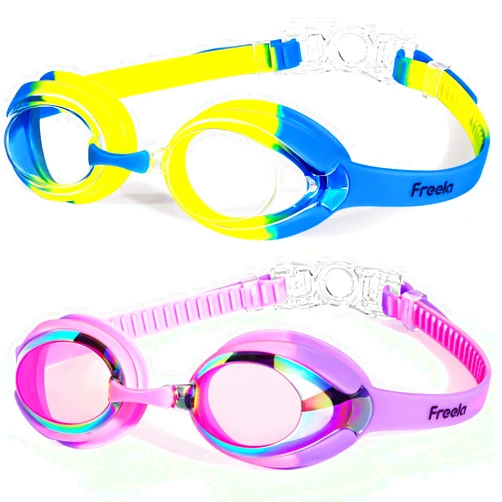 Freela Kids Goggles, Kids Toddler Swim Goggles 3-12, 2 Packs Anti-fog UV Protection Kids Swimming Goggles for Pool Beach