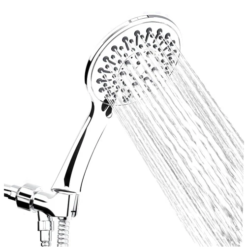 LINPUNG 6-Setting Shower Head with Handheld Spray Combo, No Tingling Sensation, Corrosion-resistant Chrome Surface Shower Head with 59-inch Shower Hose, Full Body Coverage Handheld Shower Head Combo